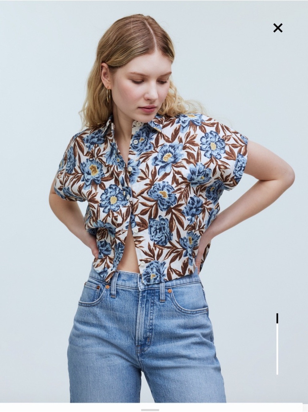 Madewell Cropped Floral Linen Shirt